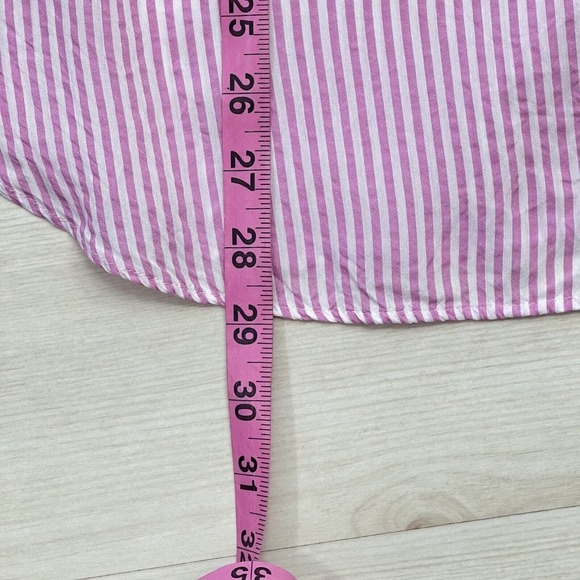 Maeve Anthropologie Blouse Women M Button Down Roll Tab Sleeves Striped Pink - Picture 11 of 12